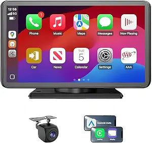 Wireless Apple CarPlay Screen with Fast Auto Connect, 7" Portable Android Auto Display for Car, Backup Camera, Bluetooth Audio, Voice Assistant & GPS Navigation