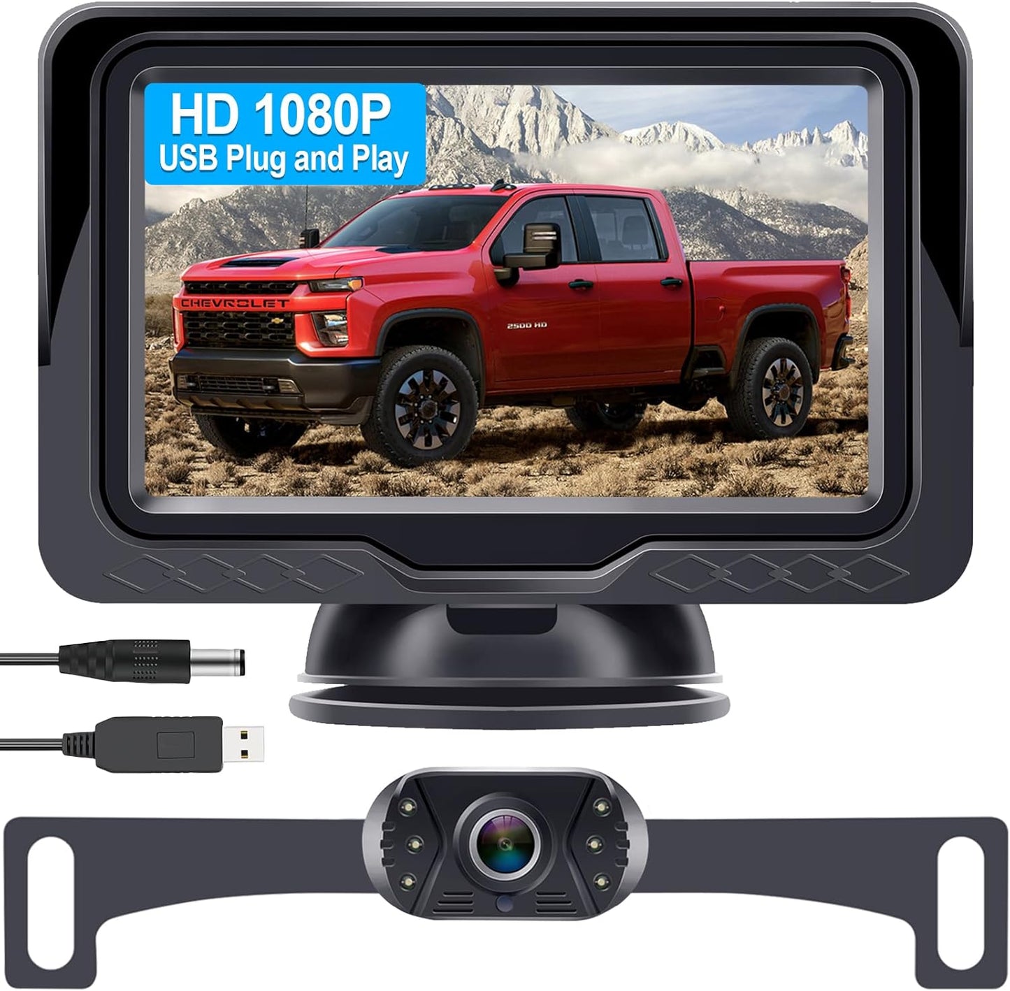 HD 1080P Backup Camera Plug & Play: Easy to Install in 15 Minutes Starlight Night Vision for Backing Up Safely in the Dark - Real-time Image Zero lag Rear View Camera with Monitor for Cars Trucks SUVs