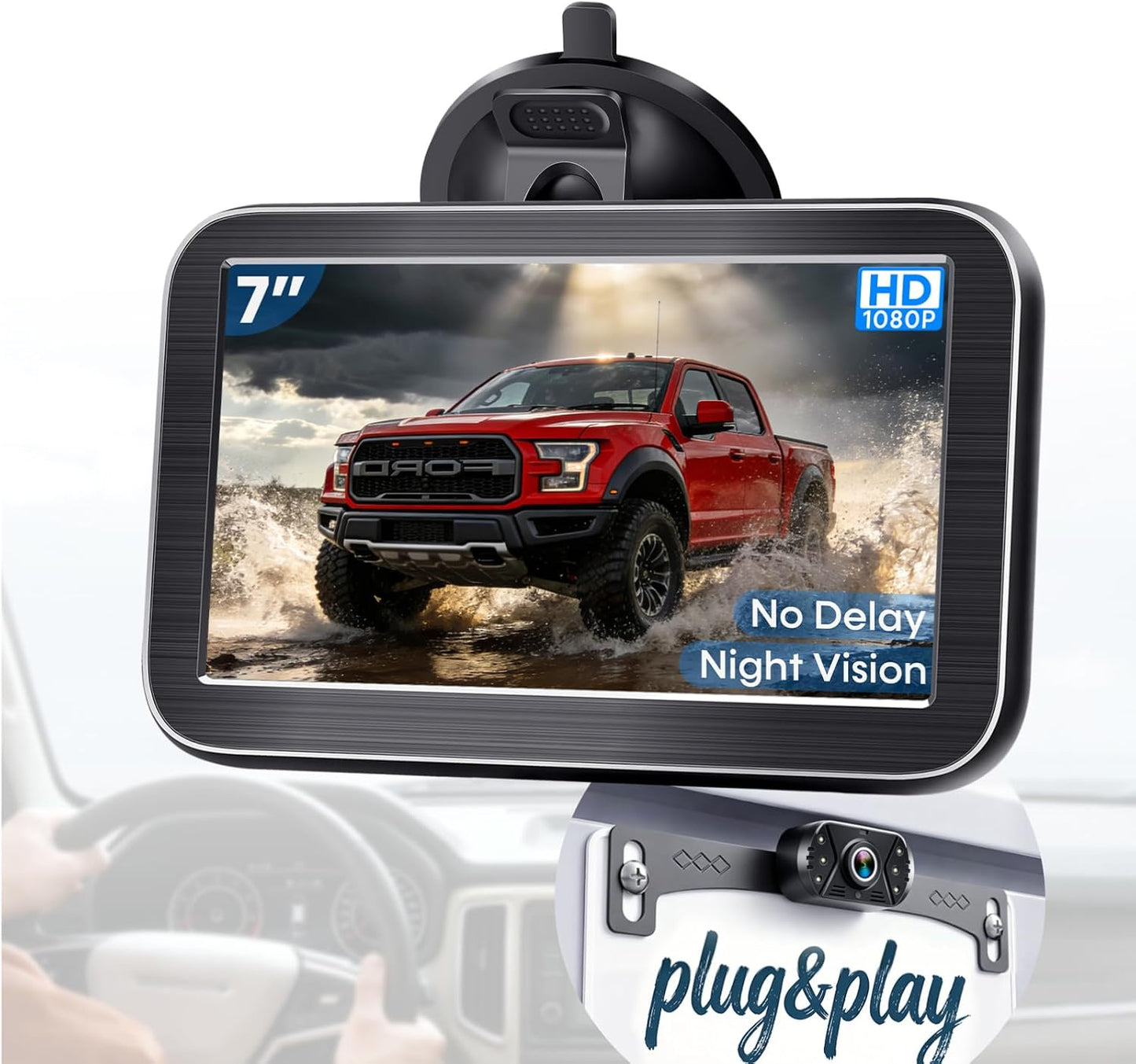 HD 1080P Backup Camera Plug & Play: Easy to Install in 15 Minutes Starlight Night Vision for Backing Up Safely in the Dark - Real-time Image Zero lag Rear View Camera with Monitor for Cars Trucks SUVs