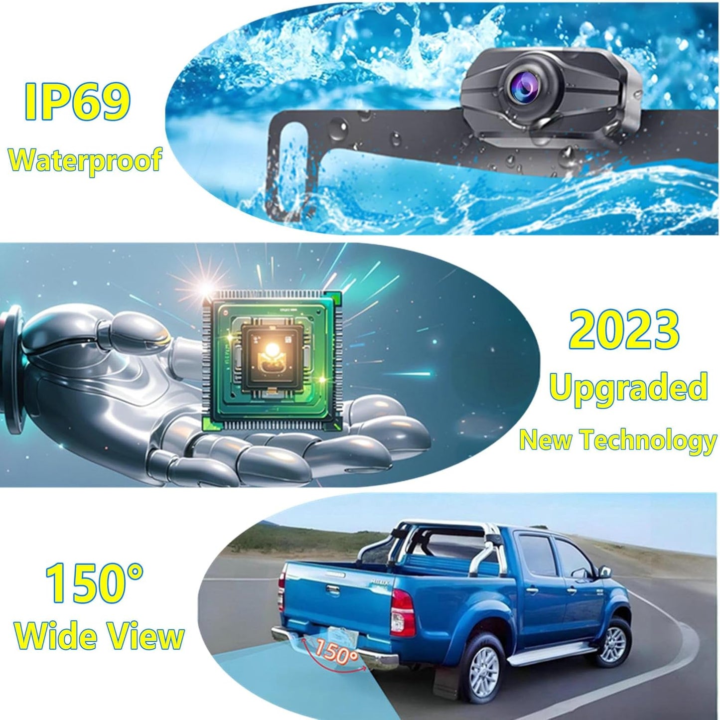 Car Rear View Camera, Backup Camera for Car, Trucks, SUVs, Pickup, 4.3-inch IPS Monitor, Night Vision, DIY Guide Lines, Front/Rear Camera Switch,IP69 Waterproof K4301