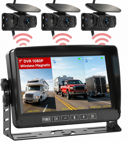[Free Shipping] 7”Dual Wireless Magnetic Backup Camera, 1080P HD 4CH Monitor with Solar 15000mAh Rechargeable Night Vision Rear Camera