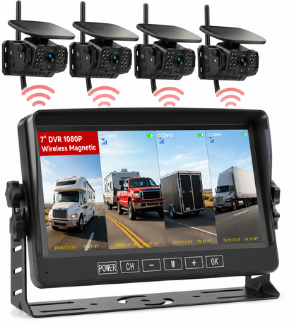 [Free Shipping] 7”Dual Wireless Magnetic Backup Camera, 1080P HD 4CH Monitor with Solar 15000mAh Rechargeable Night Vision Rear Camera